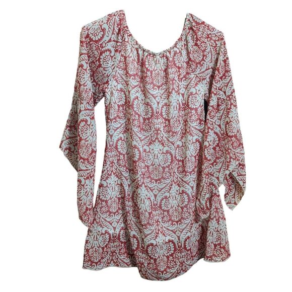 Live 4 Truth Cottagecore Women's Blouse Large Bell Sleeve Red & White Lined Boho - Picture 5 of 9
